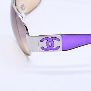Very Good Condition CHANEL Teardrop Side Coco Mark Purple Frame Silver Hardware Sunglasses 4128 Used 4a004032