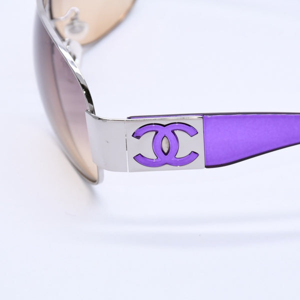 Very Good Condition CHANEL Teardrop Side Coco Mark Purple Frame Silver Hardware Sunglasses 4128 Used 4a004032