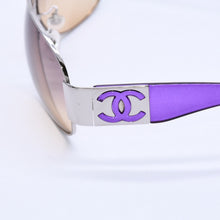 画像をギャラリービューアに読み込む, 極美品 CHANEL シャネル ティアドロップ サイドココマーク パープルフレーム シルバー金具 サングラス 4128 中古 4a004032