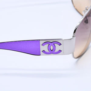 Very Good Condition CHANEL Teardrop Side Coco Mark Purple Frame Silver Hardware Sunglasses 4128 Used 4a004032