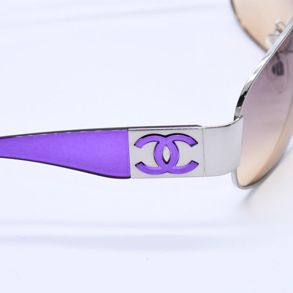 Very Good Condition CHANEL Teardrop Side Coco Mark Purple Frame Silver Hardware Sunglasses 4128 Used 4a004032