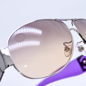 Very Good Condition CHANEL Teardrop Side Coco Mark Purple Frame Silver Hardware Sunglasses 4128 Used 4a004032