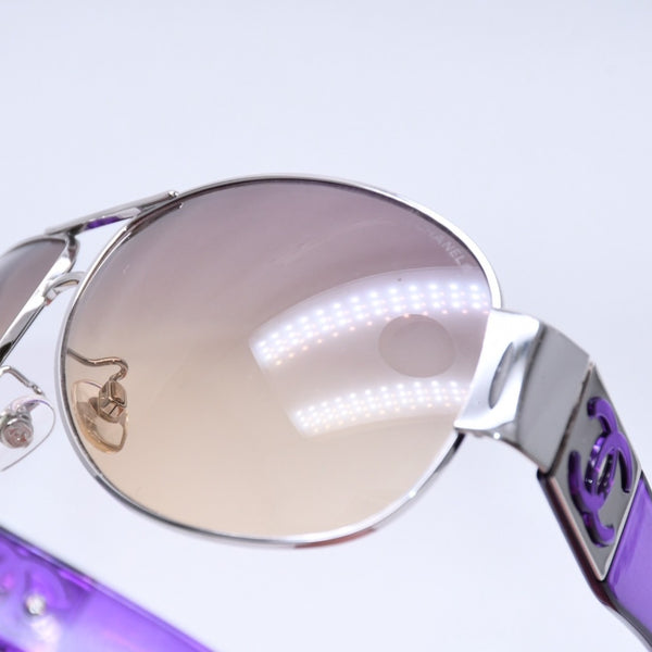 Very Good Condition CHANEL Teardrop Side Coco Mark Purple Frame Silver Hardware Sunglasses 4128 Used 4a004032