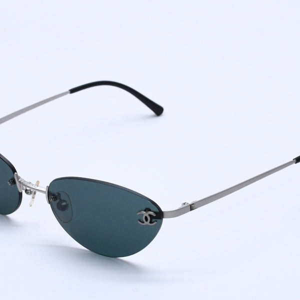 CHANEL シャネル リムレス サングラス アイウェア スクエア ココマーク 53□19 130 シルバーフレーム 4003 美品 中古 4a003985