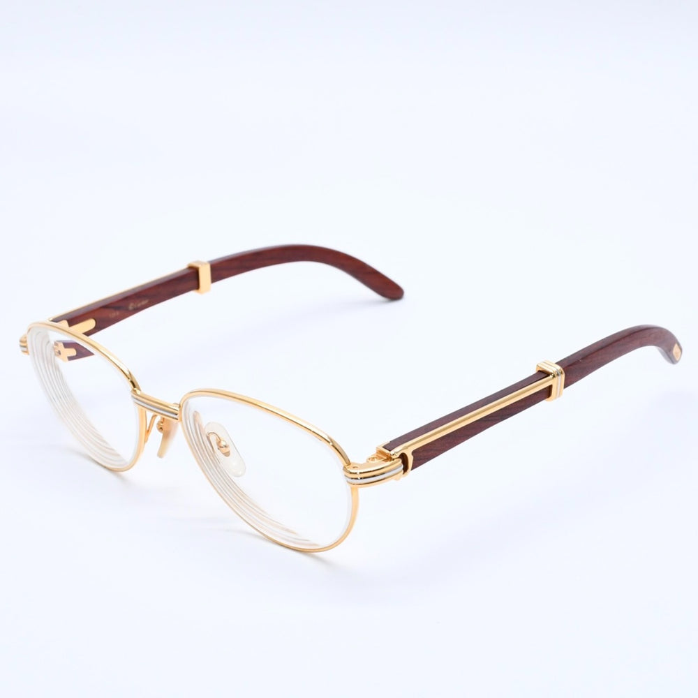 極美品 CARTIER カルティエ トリニティ 伊達メガネ アイウェア サイズ52□16 135 ウッドテンプル メタル GP 中古 4a004170