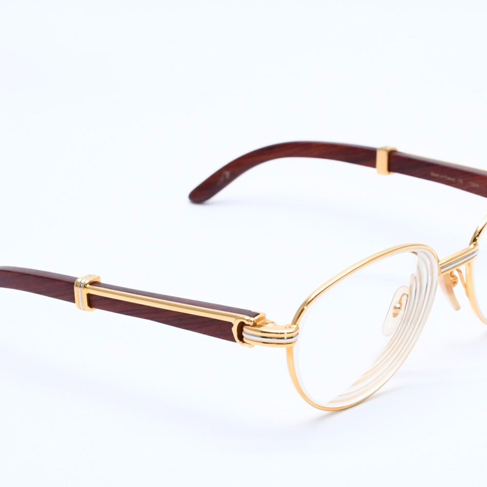 Very Good Condition CARTIER Trinity Date Glasses Eyewear Size 52□16 135 Wood Temple Metal GP Used 4a004170