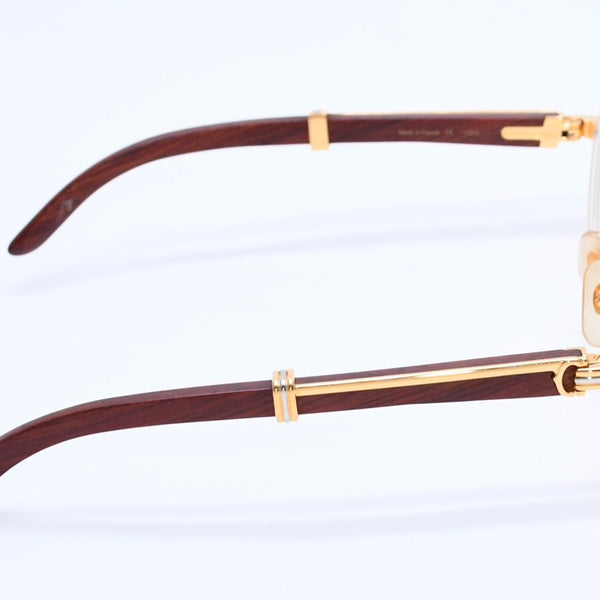 Very Good Condition CARTIER Trinity Date Glasses Eyewear Size 52□16 135 Wood Temple Metal GP Used 4a004170