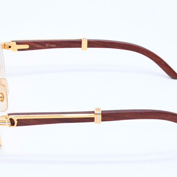 Very Good Condition CARTIER Trinity Date Glasses Eyewear Size 52□16 135 Wood Temple Metal GP Used 4a004170