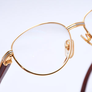 Very Good Condition CARTIER Trinity Date Glasses Eyewear Size 52□16 135 Wood Temple Metal GP Used 4a004170
