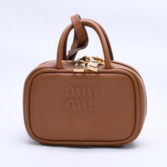 Very good condition MIU MIU Beau Leather Micro Bag Brown Mini Pouch Mini Back Charm Leather 5NR036 Gold Hardware Used 4a003988