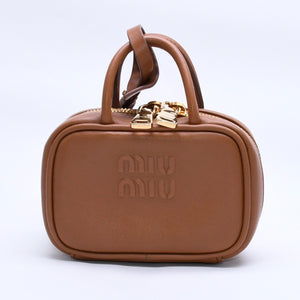 Very good condition MIU MIU Beau Leather Micro Bag Brown Mini Pouch Mini Back Charm Leather 5NR036 Gold Hardware Used 4a003988