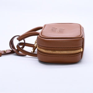 Very good condition MIU MIU Beau Leather Micro Bag Brown Mini Pouch Mini Back Charm Leather 5NR036 Gold Hardware Used 4a003988