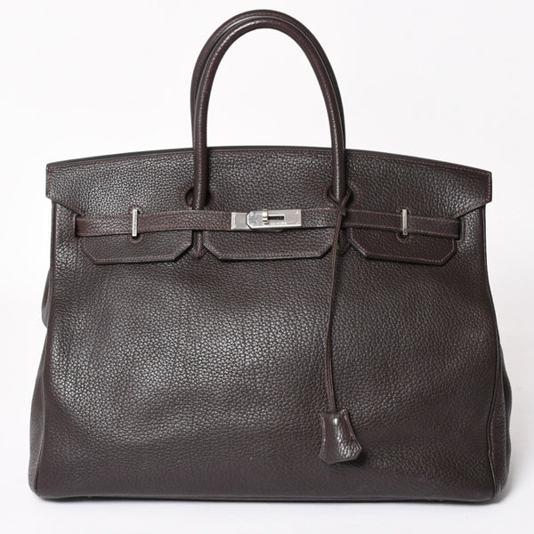 HERMES Birkin 40 Chocolate Taurillon Clemence Leather 40cm Handbag◻G stamp, silver hardware, handbag, pre-owned, item number 4a004164