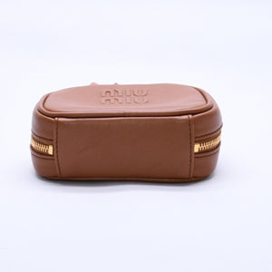 Very good condition MIU MIU Beau Leather Micro Bag Brown Mini Pouch Mini Back Charm Leather 5NR036 Gold Hardware Used 4a003988