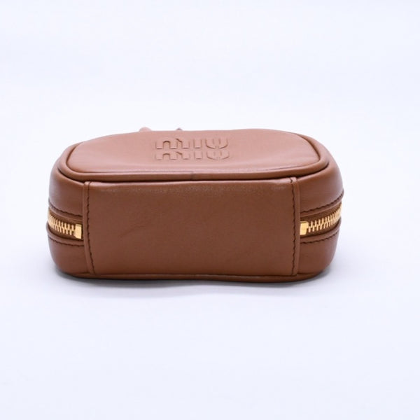 Very good condition MIU MIU Beau Leather Micro Bag Brown Mini Pouch Mini Back Charm Leather 5NR036 Gold Hardware Used 4a003988