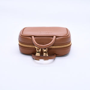 Very good condition MIU MIU Beau Leather Micro Bag Brown Mini Pouch Mini Back Charm Leather 5NR036 Gold Hardware Used 4a003988