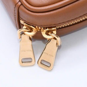 Very good condition MIU MIU Beau Leather Micro Bag Brown Mini Pouch Mini Back Charm Leather 5NR036 Gold Hardware Used 4a003988