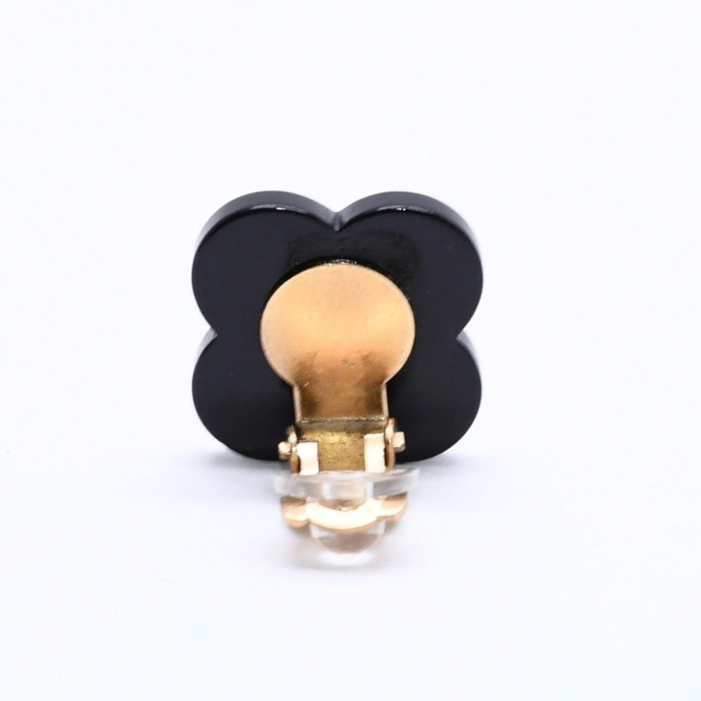 CHANEL Cocomark earrings Weight approx. 4.19g 02P stamp Flower motif Camellia White Black Resin Good Condition Used 4a003127