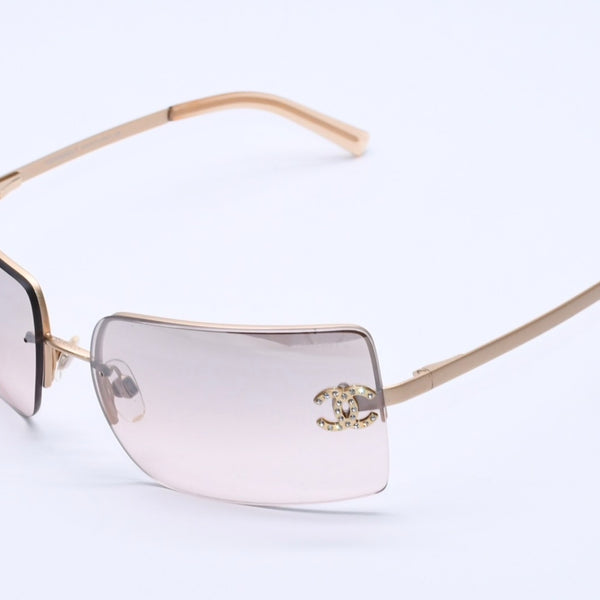 極美品 CHANEL シャネル サングラス Sunglasses 4092-B 62◻︎15 120 ゴールド ブラウン ココマーク ラインストーン 中古 4a003992