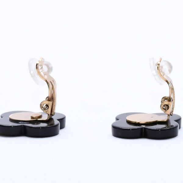 CHANEL シャネル ココマーク イヤリング 重量約4.19g 02P刻印 フラワーモチーフ カメリア ホワイト ブラック 樹脂系 美品 中古 4a003127