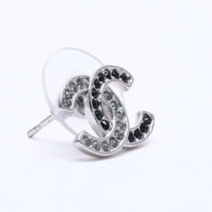 極美品 CHANEL シャネル ココマーク ピアス 重量約2.09g B18P刻印 メタル ラインストーン シルバー ブラック クリア 両耳用 中古 4a003142