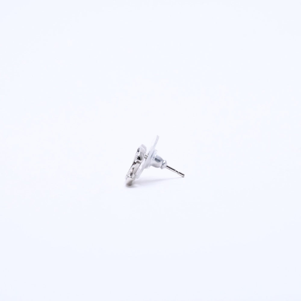 Very Good Condition CHANEL Coco Mark Earrings Weight Approx. 2.09g B18P Engraved Metal Rhinestone Silver Black Clear Binaural Used 4a003142