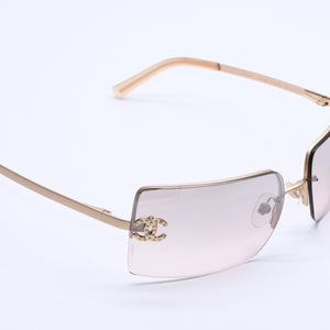 極美品 CHANEL シャネル サングラス Sunglasses 4092-B 62◻︎15 120 ゴールド ブラウン ココマーク ラインストーン 中古 4a003992