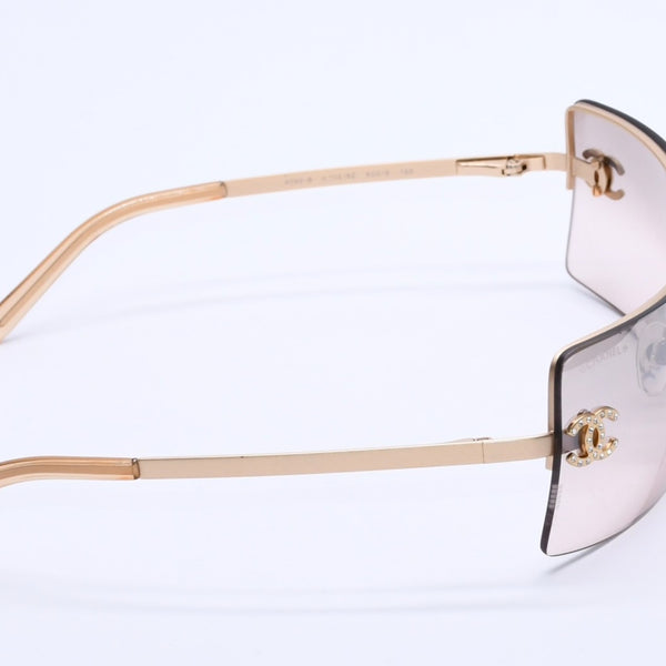 極美品 CHANEL シャネル サングラス Sunglasses 4092-B 62◻︎15 120 ゴールド ブラウン ココマーク ラインストーン 中古 4a003992