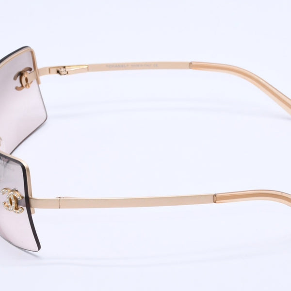 極美品 CHANEL シャネル サングラス Sunglasses 4092-B 62◻︎15 120 ゴールド ブラウン ココマーク ラインストーン 中古 4a003992