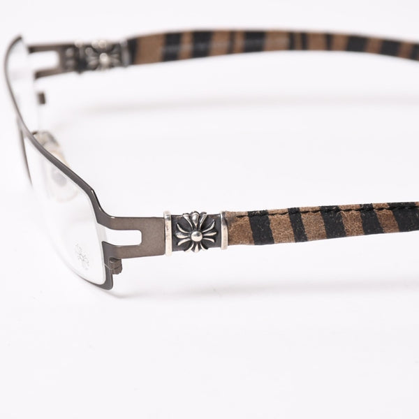 CHROME HEARTS クロムハーツ M.DIVERⅡ伊達メガネ アイウェア CHプラス装飾 レザーテンプル シルバー925 ガンメタフレーム 美品 中古 4a003993