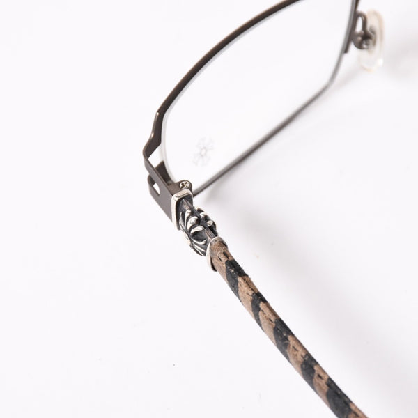 CHROME HEARTS クロムハーツ M.DIVERⅡ伊達メガネ アイウェア CHプラス装飾 レザーテンプル シルバー925 ガンメタフレーム 美品 中古 4a003993