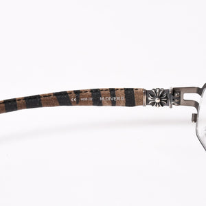 CHROME HEARTS クロムハーツ M.DIVERⅡ伊達メガネ アイウェア CHプラス装飾 レザーテンプル シルバー925 ガンメタフレーム 美品 中古 4a003993