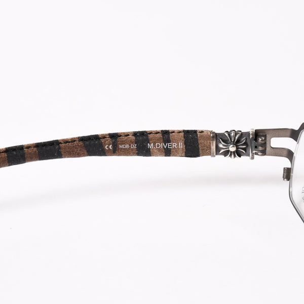 CHROME HEARTS クロムハーツ M.DIVERⅡ伊達メガネ アイウェア CHプラス装飾 レザーテンプル シルバー925 ガンメタフレーム 美品 中古 4a003993