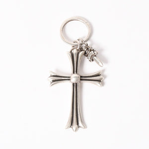 極美品 CHROME HEARTS クロムハーツ CH CRS LG & No5 DGGR ラージクロス ダガー キーリング 重量約50.5g 中古 4a004092
