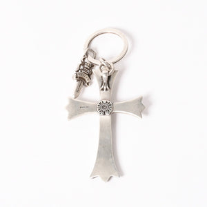 極美品 CHROME HEARTS クロムハーツ CH CRS LG & No5 DGGR ラージクロス ダガー キーリング 重量約50.5g 中古 4a004092