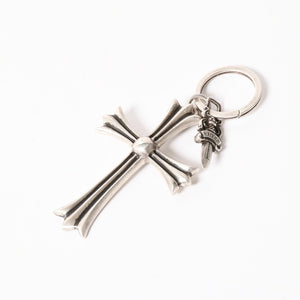 極美品 CHROME HEARTS クロムハーツ CH CRS LG & No5 DGGR ラージクロス ダガー キーリング 重量約50.5g 中古 4a004092