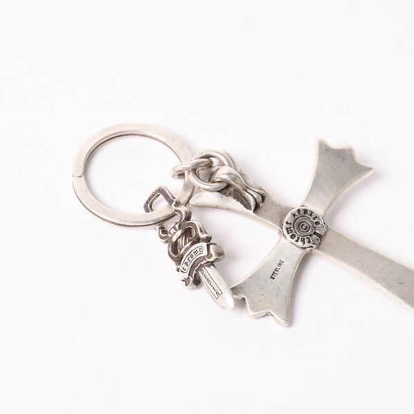 極美品 CHROME HEARTS クロムハーツ CH CRS LG & No5 DGGR ラージクロス ダガー キーリング 重量約50.5g 中古 4a004092