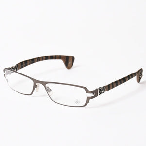 CHROME HEARTS クロムハーツ M.DIVERⅡ伊達メガネ アイウェア CHプラス装飾 レザーテンプル シルバー925 ガンメタフレーム 美品 中古 4a003993