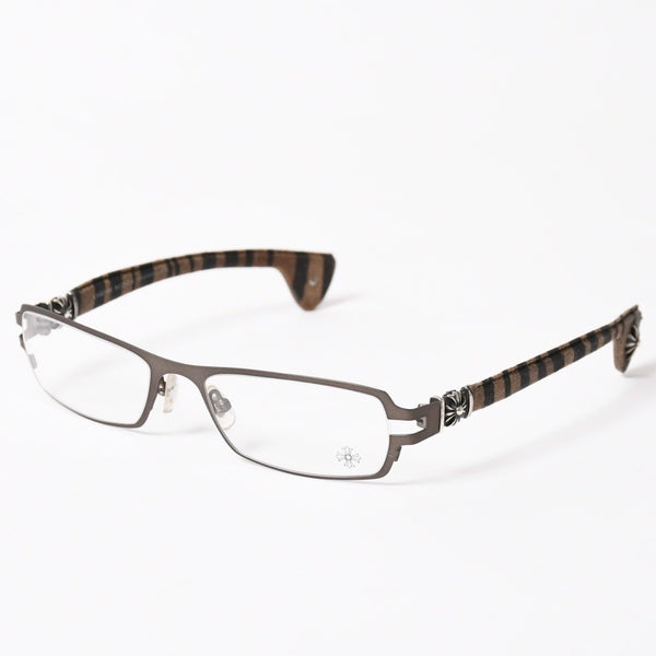 CHROME HEARTS クロムハーツ M.DIVERⅡ伊達メガネ アイウェア CHプラス装飾 レザーテンプル シルバー925 ガンメタフレーム 美品 中古 4a003993