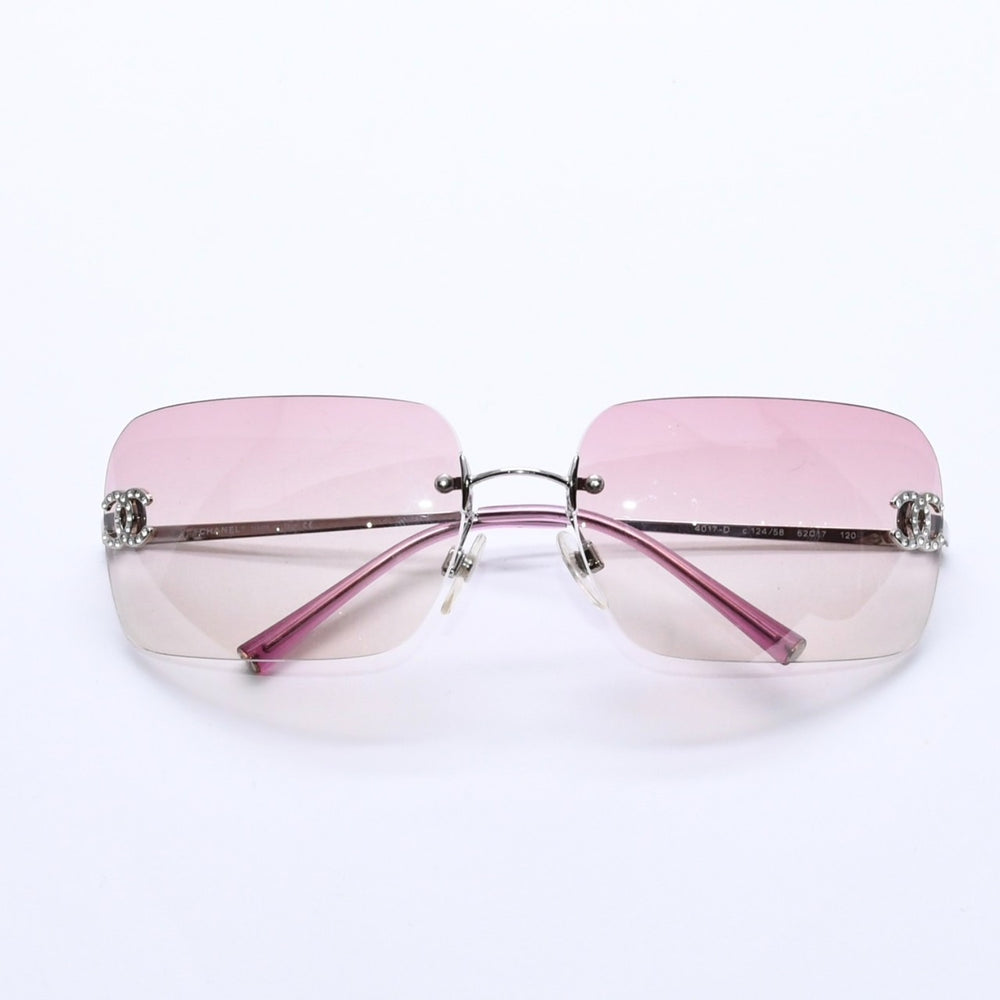 極美品 CHANEL シャネル Sunglasses サングラス 4017-D ラインストーン ピンク シルバー 62◻︎17 120 中古 4a003999