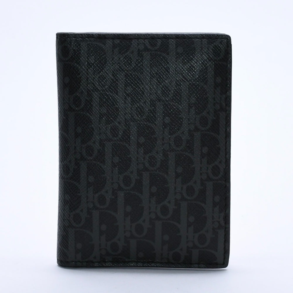 極美品 DIOR HOMME ディオールオム カードケース パスケース 2つ折り ブラック グレー レザー 中古 4a003998