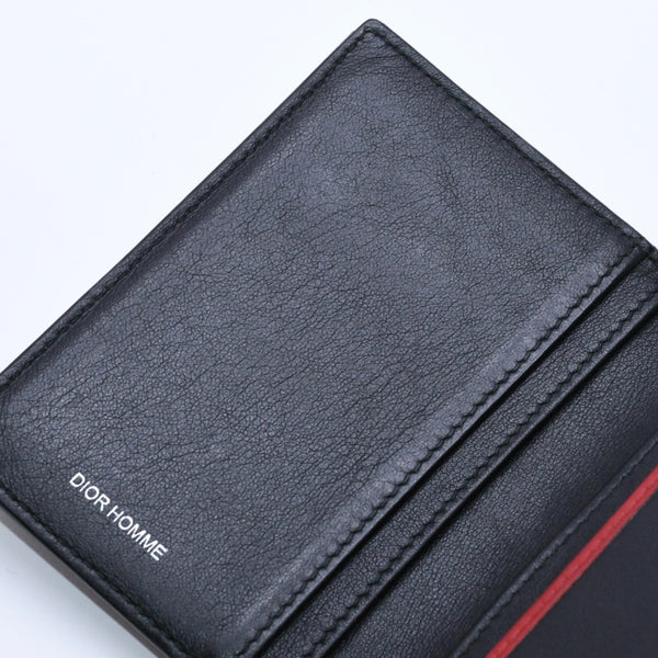 Very Good Condition DIOR HOMME Card Case Pass Case Bifold Black Gray Leather Used 4a003998