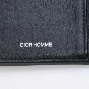 Very Good Condition DIOR HOMME Card Case Pass Case Bifold Black Gray Leather Used 4a003998