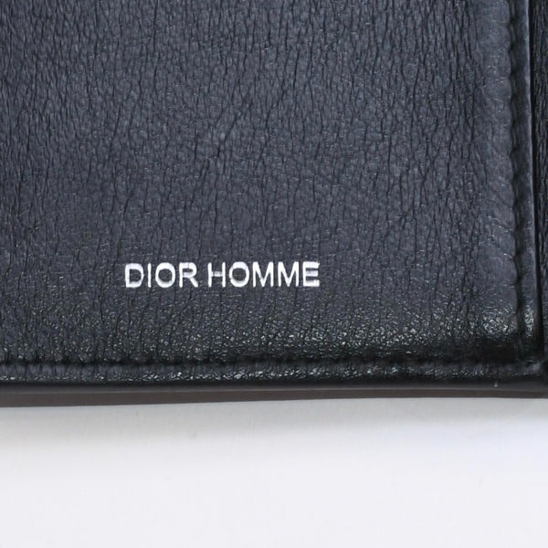 Very Good Condition DIOR HOMME Card Case Pass Case Bifold Black Gray Leather Used 4a003998