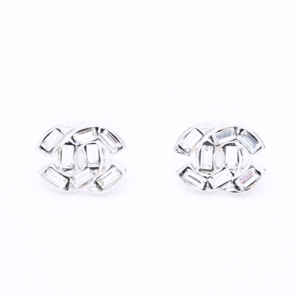 CHANEL シャネル ココマーク ピアス 重量約4.36g 01P刻印 ラインストーン メタル シルバー クリア 両耳用 美品 中古 4a003141