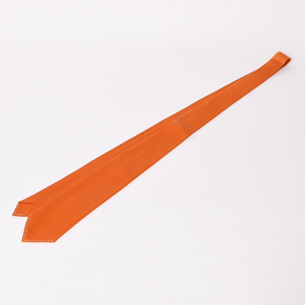 Very Good Condition HERMES Lambskin Leather Tie Orange White Stitch Used 4a003672