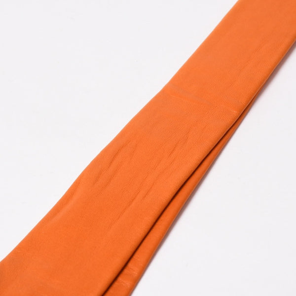 Very Good Condition HERMES Lambskin Leather Tie Orange White Stitch Used 4a003672