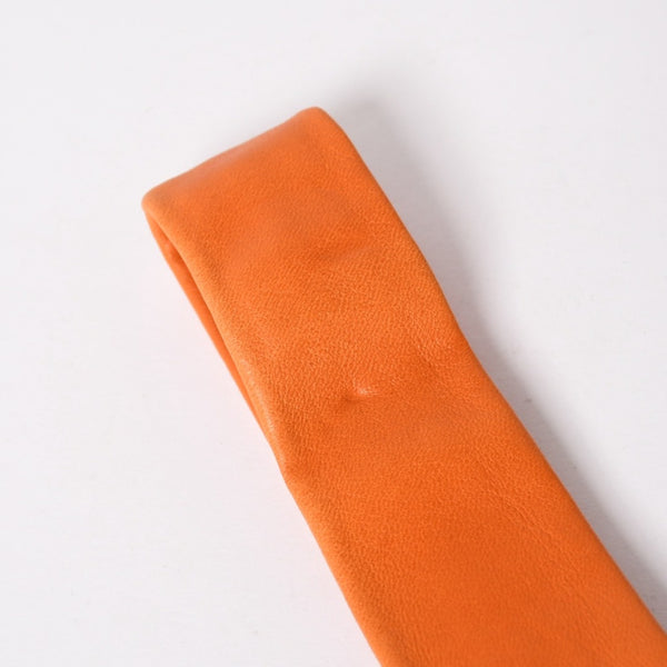 Very Good Condition HERMES Lambskin Leather Tie Orange White Stitch Used 4a003672