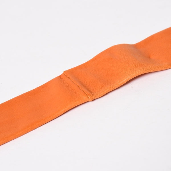Very Good Condition HERMES Lambskin Leather Tie Orange White Stitch Used 4a003672