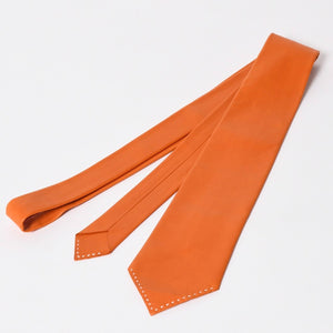 Very Good Condition HERMES Lambskin Leather Tie Orange White Stitch Used 4a003672
